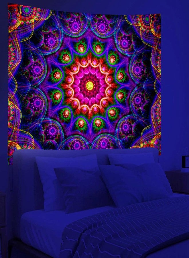 PSYHILAR Blacklight Trippy Mandala Tapestry, Boho Black Light Posters for Adults UV Reactive Room Decor for Bedroom Wall (60 x 50 Inches) - Image 5